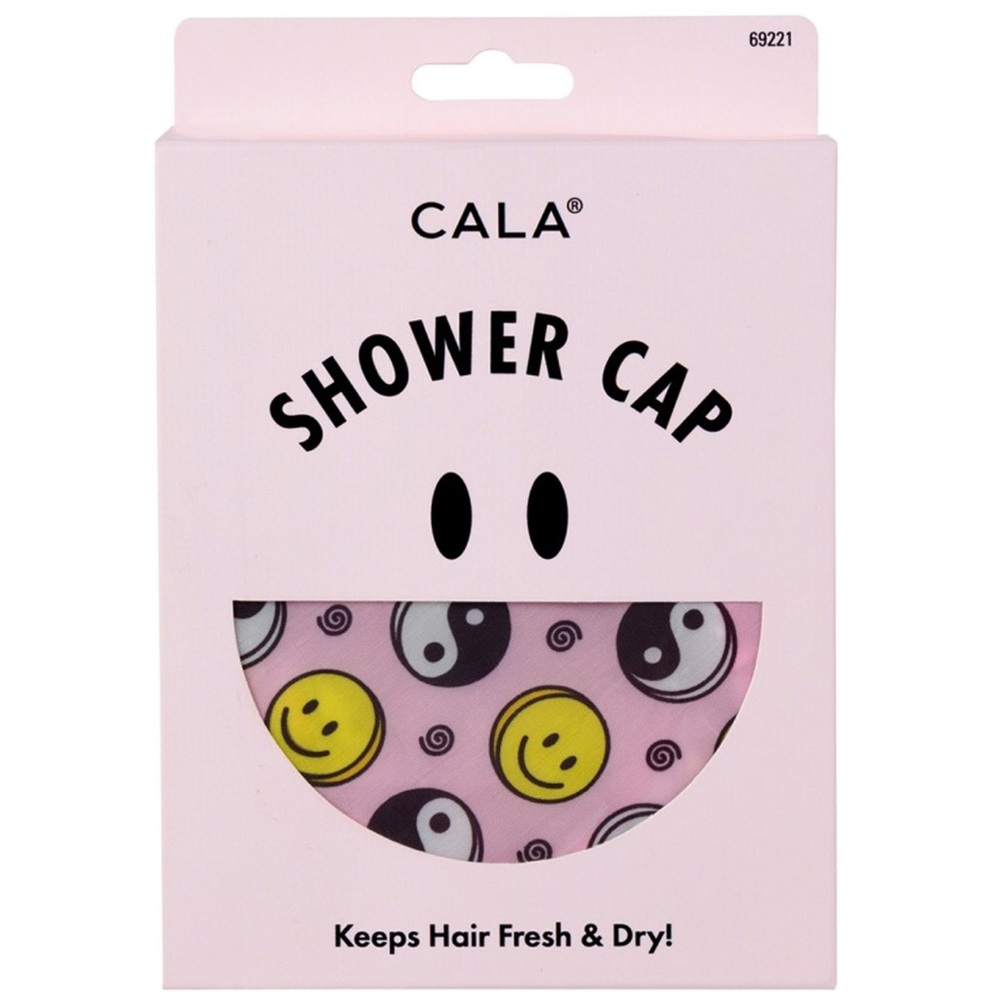 NEW - CALA “Happy Days” Shower Cap - Yin Yang Smiley Face - Spa Hair Accessory